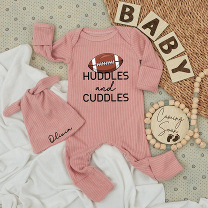 Huddles and Cuddles Baby Football Bodysuit & Hat Set Retro Sunday Daddy Outfit Funny Newborn Clothes