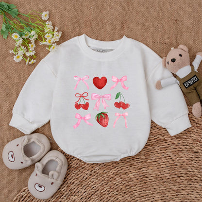 Valentine Coquette Heart Romper Sweatshirt Baby Girl Outfit, Valentine's Day Gift, Coquette Bows, Baby Shower Gifts, Newborn Clothes