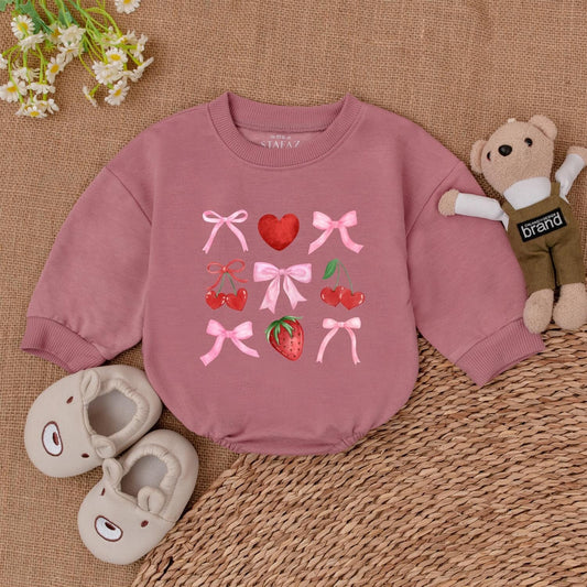 Valentine Coquette Heart Romper Sweatshirt Baby Girl Outfit, Valentine's Day Gift, Coquette Bows, Baby Shower Gifts, Newborn Clothes