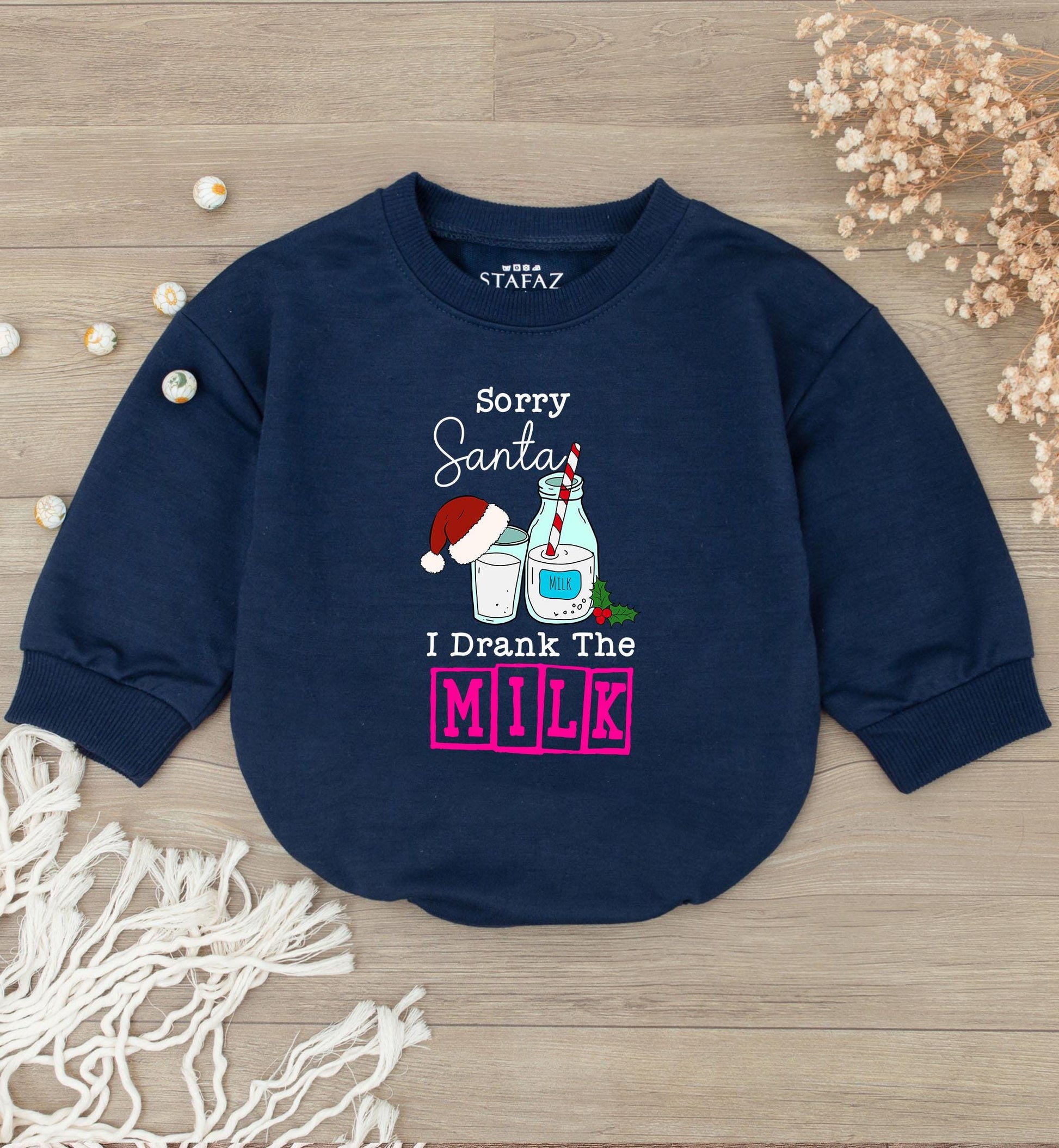 Sorry Santa I Drank The Milk Romper Whimsical Christmas Baby Outfit Long Sleeve Bodysuit Cozy Holiday Infant Clothes First Christmas Bodysuit 137