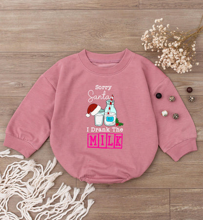 Sorry Santa I Drank The Milk Romper Whimsical Christmas Baby Outfit Long Sleeve Bodysuit Cozy Holiday Infant Clothes First Christmas Bodysuit 137