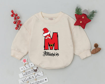 Personalized Name Santa M Christmas Baby Romper First Holiday Celebration Infant Bodysuit Toddler Sweatshirt Playful Festive Outfit Gift