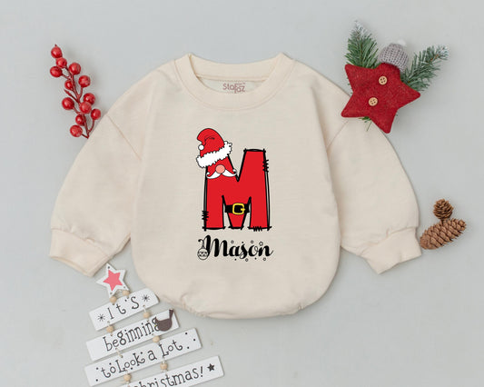 Personalized Name Santa M Christmas Baby Romper First Holiday Celebration Infant Bodysuit Toddler Sweatshirt Playful Festive Outfit Gift