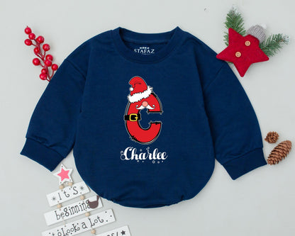 Personalized Name Santa M Christmas Baby Romper First Holiday Celebration Infant Bodysuit Toddler Sweatshirt Playful Festive Outfit Gift