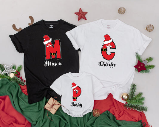 Personalized Santa Letter Christmas Crew Shirt Matching Family Outfit Red Santa Design Names Holiday Ornaments Vintage Merry Christmas