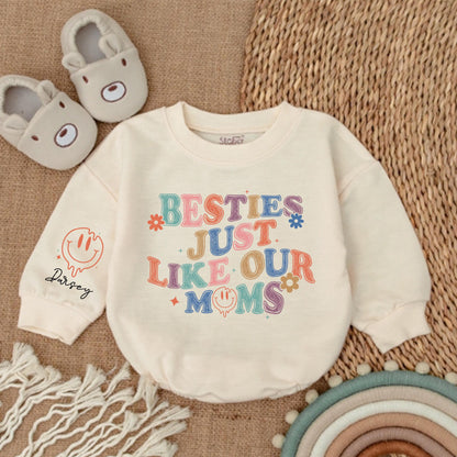 Retro Besties Sweatshirt Matching Baby Bodysuit Floral Playful Vibes Pink Orange Blue Purple Pastel Colors