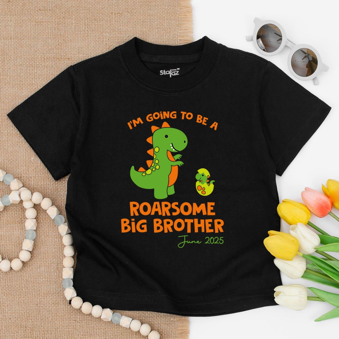 Big Brother Dinosaur Toddler Shirt for Pregnancy Announcement Roarsome Sibling T-Shirt Promoted Gift June 2025 Cheerful Green Orange Design