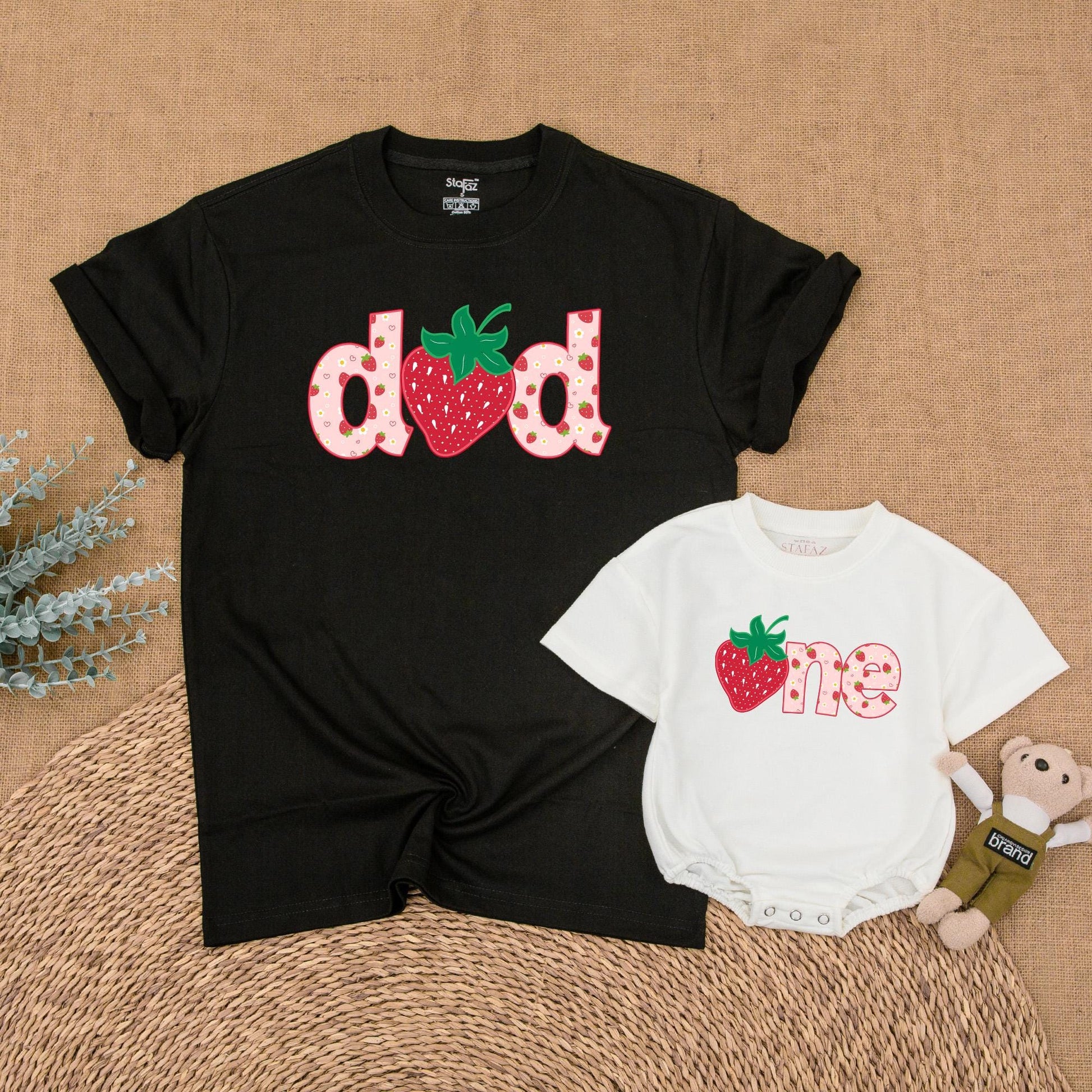 Berry Sweet First Birthday Family Matching Shirts & Romper Strawberry Design Mommy Dad Brother One Year Outfit