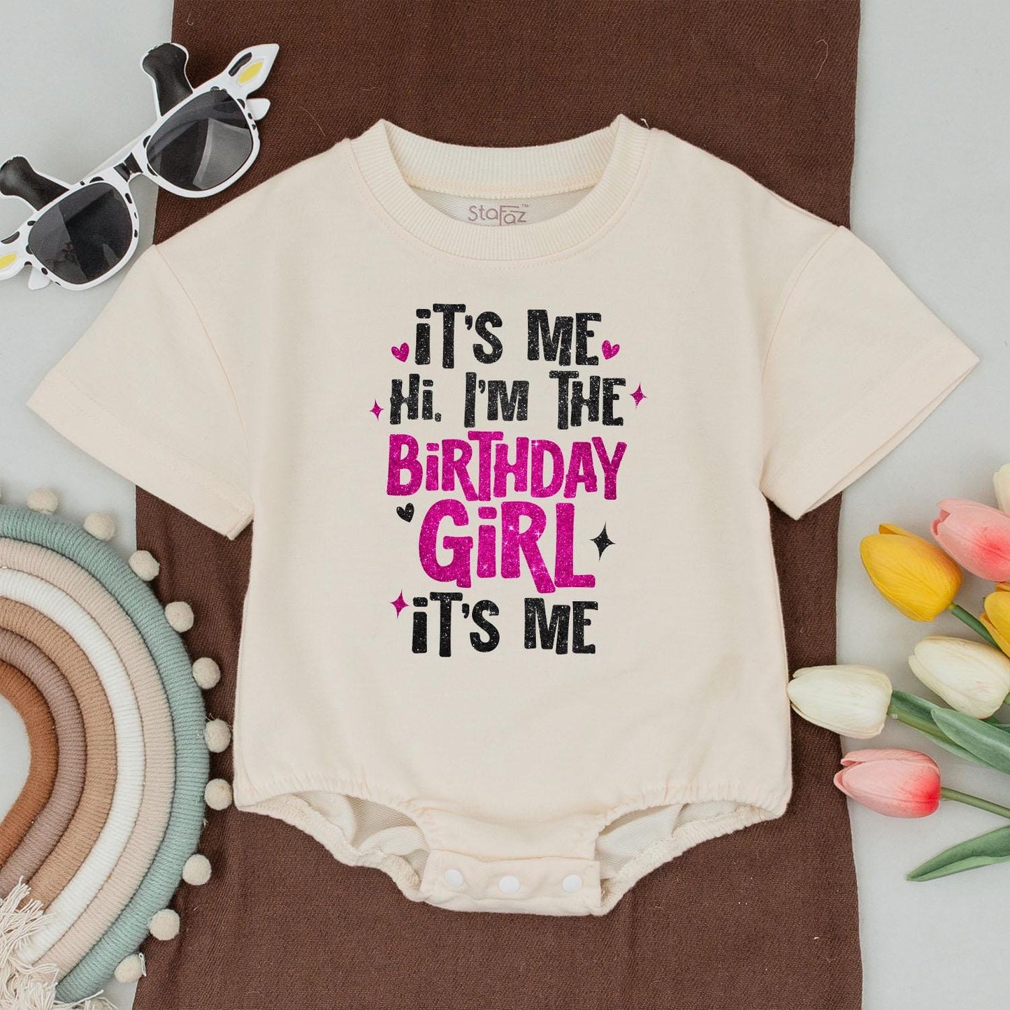 Birthday Girl Glitter Outfit! Matching Family Shirts: It's Me Hi, I'm the... Romper, Sister Tee, Mommy and Me Set, Fun Pink Star Gift for Girls 137