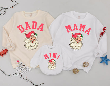Matching Mama Dada Mini Christmas Sweatshirts Retro Pink Santa Mom Toddler Outfit Christmas Sweater Gift