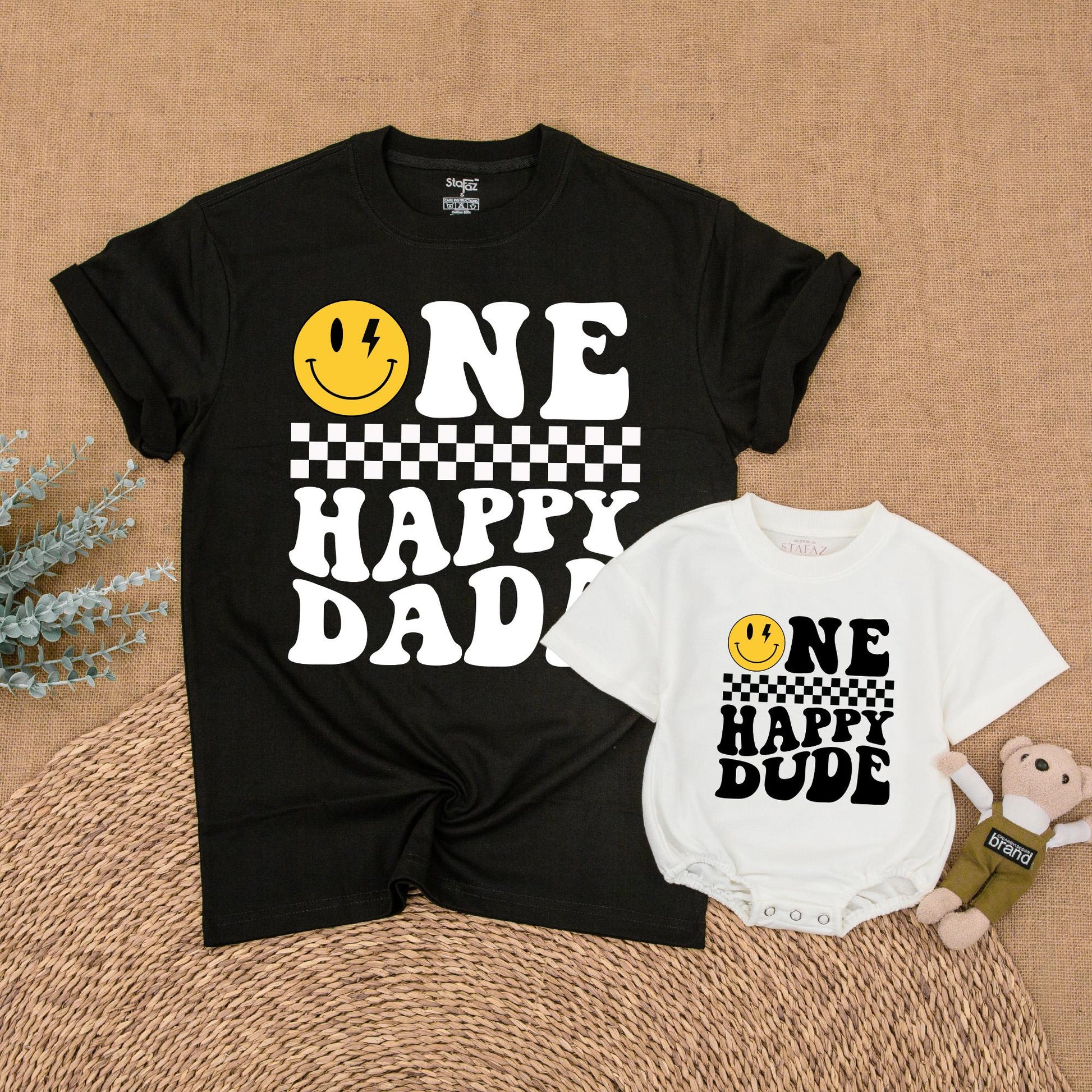 Matching Happy Face Birthday Family Shirts: One Cool Dude & Family Outfit, Retro Smiley Design, Custom Ages, Comfortable Cotton