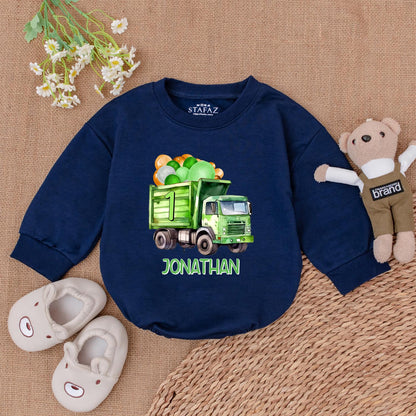 Personalized Garbage Truck Baby Romper - Truck Driver Outfit Newborn Bodysuit for Baby Boy - Trash Truck Gift, Baby Shower