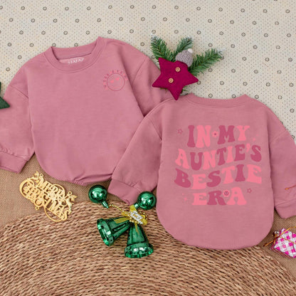 Auntie's Bestie Era Baby Romper Set, Pink Retro Font Newborn Outfit, Auntie's Girl Sweatshirt, Trendy Baby Shower Gift,  Infant Clothes 139