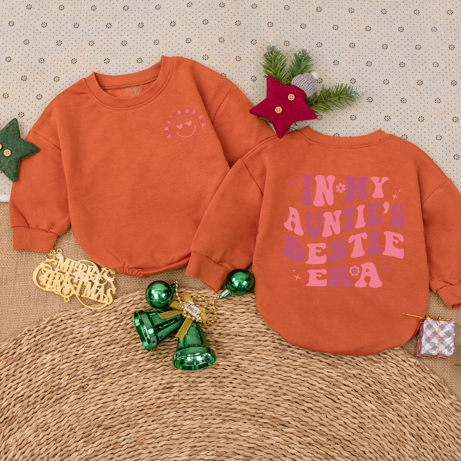 Auntie's Bestie Era Baby Romper Set, Pink Retro Font Newborn Outfit, Auntie's Girl Sweatshirt, Trendy Baby Shower Gift,  Infant Clothes 139