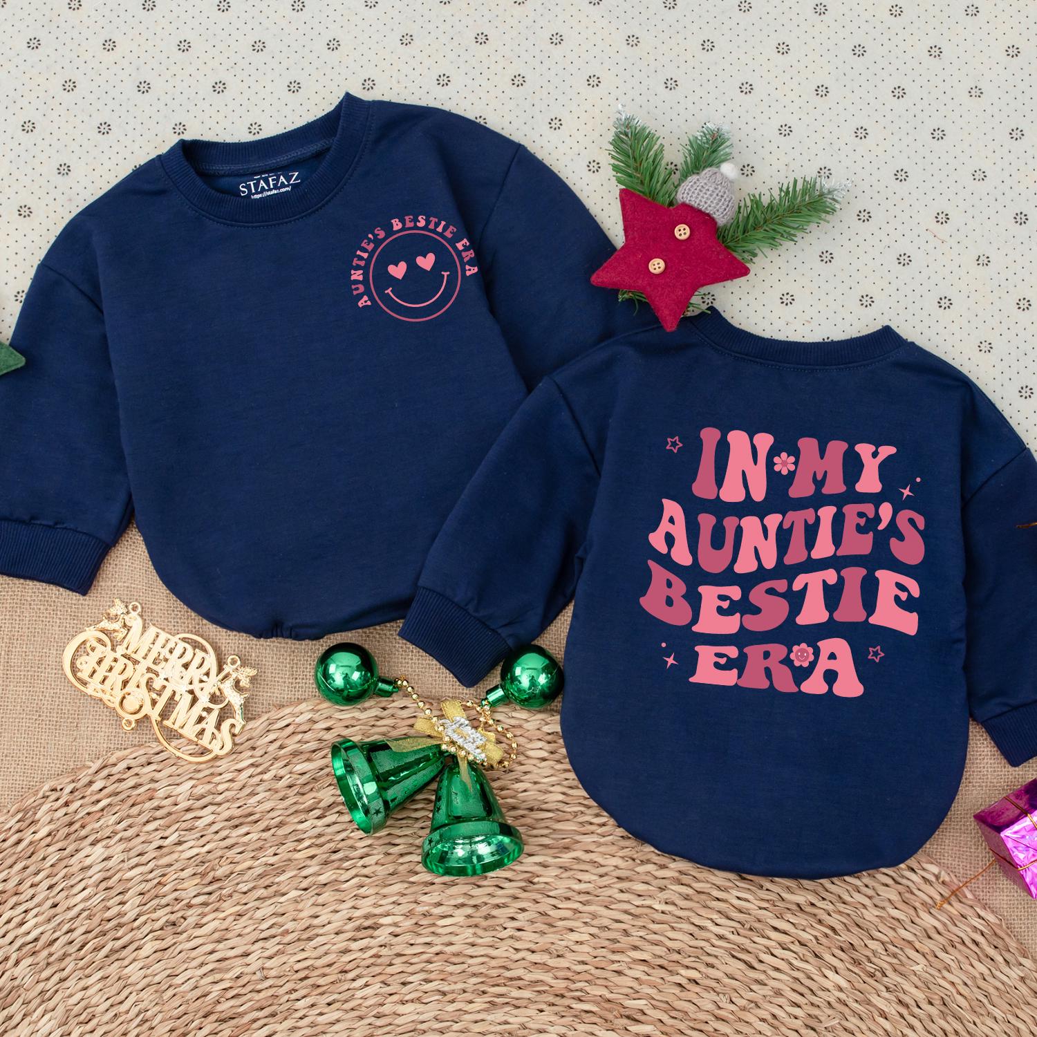 Auntie's Bestie Era Baby Romper Set, Pink Retro Font Newborn Outfit, Auntie's Girl Sweatshirt, Trendy Baby Shower Gift,  Infant Clothes 139