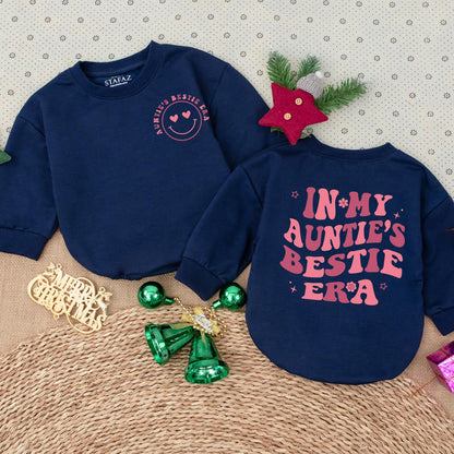 Auntie's Bestie Era Baby Romper Set, Pink Retro Font Newborn Outfit, Auntie's Girl Sweatshirt, Trendy Baby Shower Gift,  Infant Clothes 139