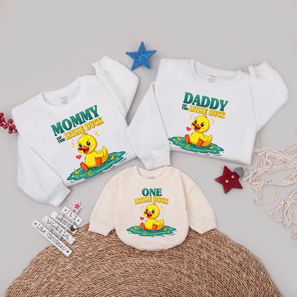 One Little Duck Birthday Sweatshirt Matching Family Outfits for a "Ducky" First Birthday Party Boy Baby Bodysuit Mommy and Me