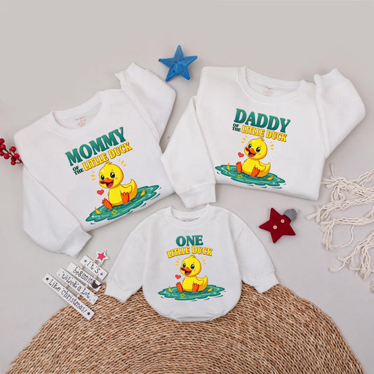 One Little Duck Birthday Sweatshirt Matching Family Outfits for a "Ducky" First Birthday Party Boy Baby Bodysuit Mommy and Me