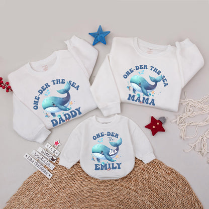 One-der The Sea Matching Family Birthday Sweatshirts, Cute Whale 1st Birthday Outfit, Personalized Ocean Party Shirts for Daddy, Mama, Emily 138 chars