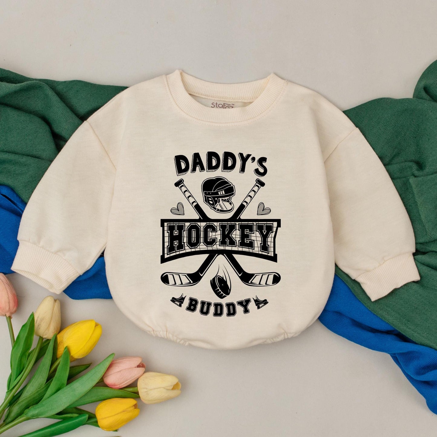 Daddy's Hockey Buddy Romper: Retro Game Day Bodysuit for Your Little All-Star! Future Hockey Player Outfit, Father's Day Gift, Baby Clothes 138 Chars