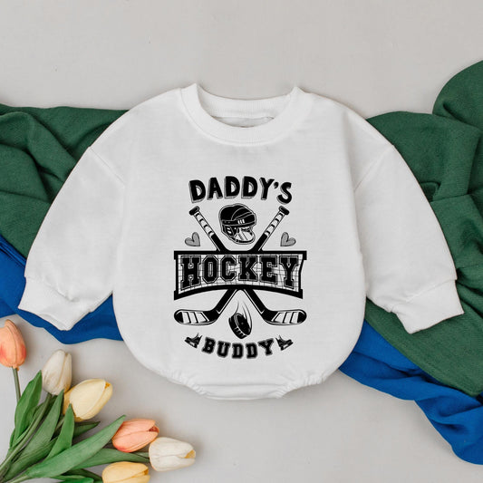 Daddy's Hockey Buddy Romper: Retro Game Day Bodysuit for Your Little All-Star! Future Hockey Player Outfit, Father's Day Gift, Baby Clothes 138 Chars