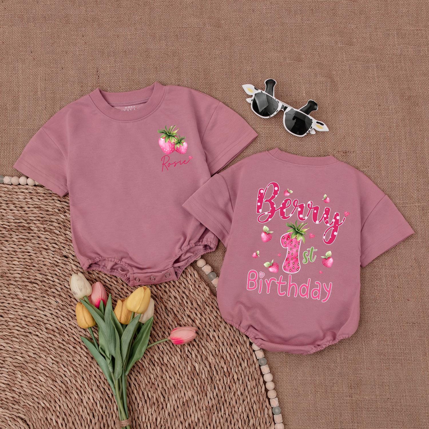 Personalized Berry 1st Birthday Strawberry Romper Cute Baby Girl Sweet One Celebration Bubble Bodysuit Cheerful Infant Shower Gift