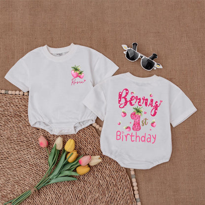 Personalized Berry 1st Birthday Strawberry Romper Cute Baby Girl Sweet One Celebration Bubble Bodysuit Cheerful Infant Shower Gift