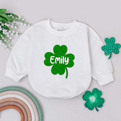Emily Clover Romper St. Patrick's Day Outfit, Personalized Irish Baby Gift, Custom Name, Baby Girl/Boy Clothes, Newborn Romper, Shamrock