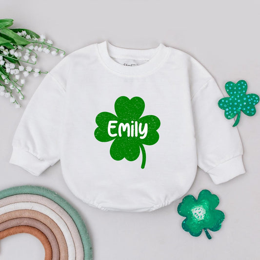 Emily Clover Romper St. Patrick's Day Outfit, Personalized Irish Baby Gift, Custom Name, Baby Girl/Boy Clothes, Newborn Romper, Shamrock