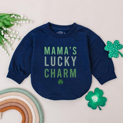 Mama's Lucky Charm Romper St Patrick's Day Baby Bodysuit Green Four Leaf Clover Irish Baby Gift Newborn Outfit