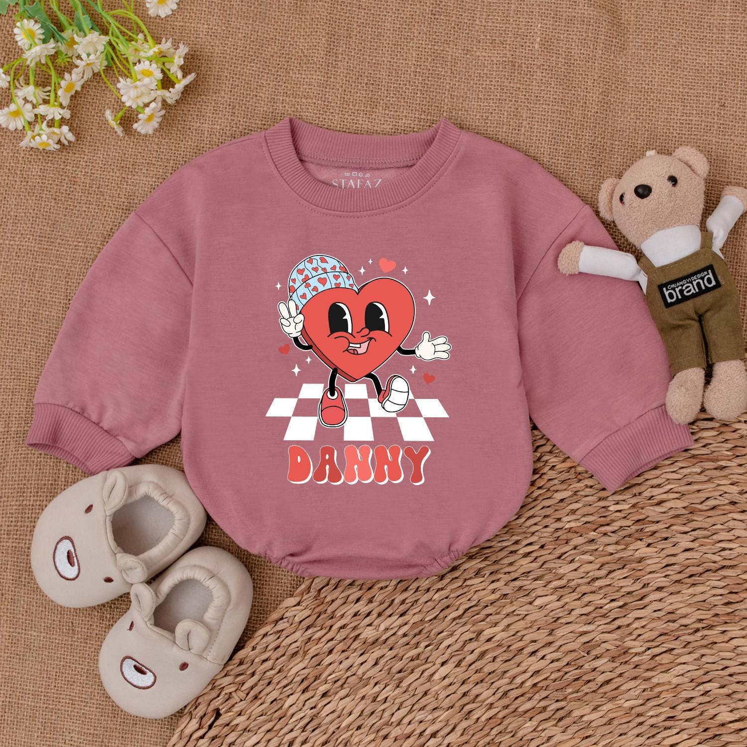 Personalized Valentine Heart Baby Romper My 1st Valentine Outfit Retro Baby Girl Clothes Valentine Day Gifts for Newborns