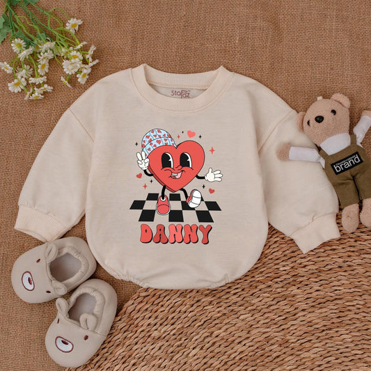 Personalized Valentine Heart Baby Romper My 1st Valentine Outfit Retro Baby Girl Clothes Valentine Day Gifts for Newborns