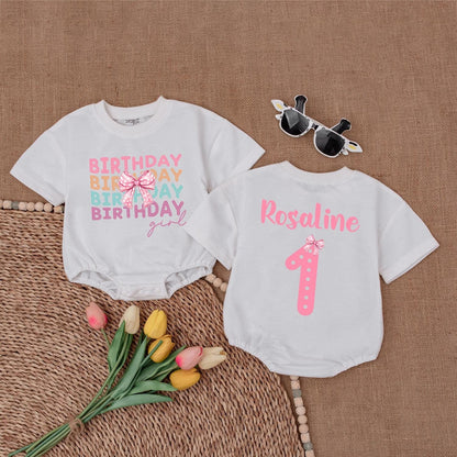 Birthday Girl Romper Pink Bow Baby Bodysuit Adorable 1st Birthday Outfit Girl Gifts Soft Cotton Clothes