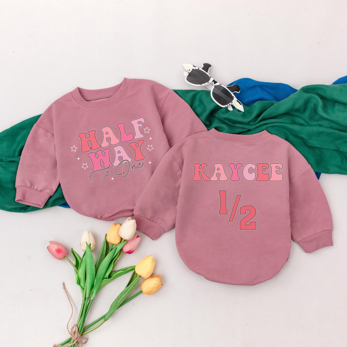 Half Way To One Romper for Baby Girl Personalized 6 Months Birthday Outfit Gift