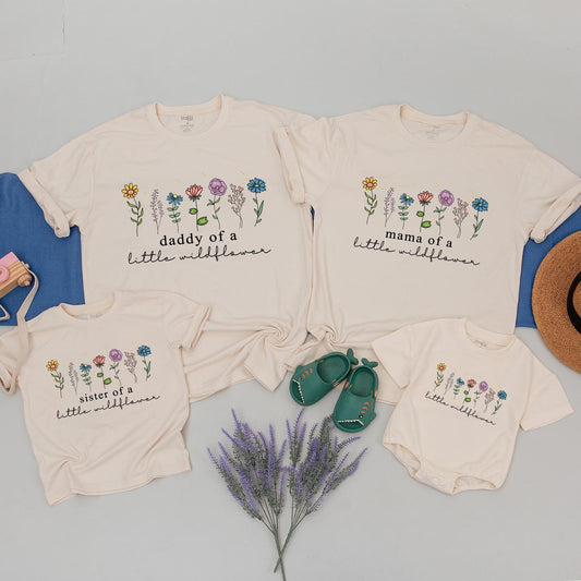 Wildflower Birthday Shirt Little Wildflower First Birthday Outfit Matching Family Wild Flower Cotton Tee