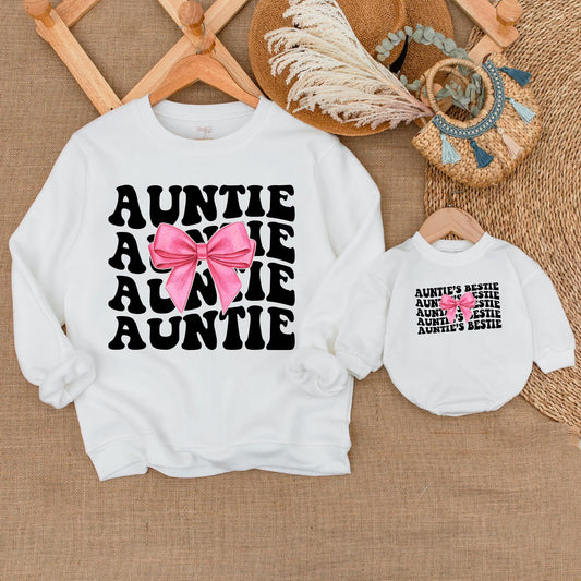 Auntie and Bestie Matching Sweatshirts for Nephew and Niece, Soft Comfortable Cotton Baby Toddler Outfit Family Visit Gift