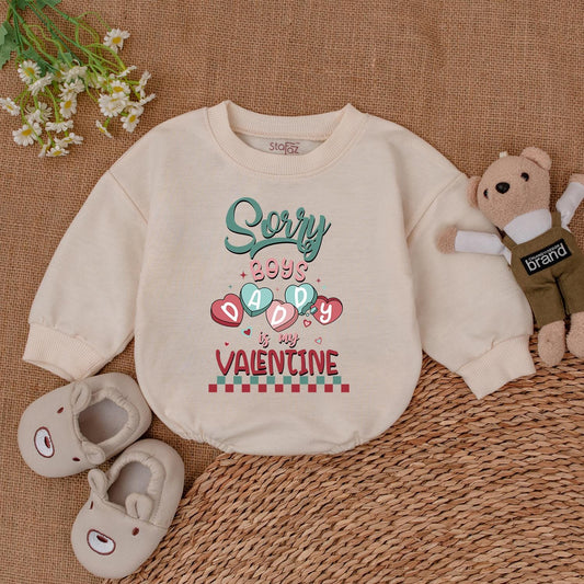 Sorry Boys Daddy's Valentine Baby Romper for Baby Girl, Retro Heart Design Valentine's Day Gift, Newborn Outfit, Daddy's Valentine