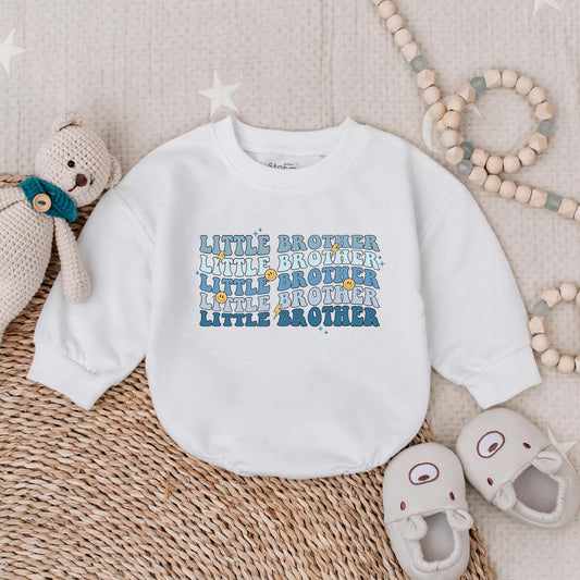 Little Brother Baby Boy Bubble Romper Newborn Gift from Dad Pregnancy Announcement Sibling Outfit Brother Baby Clothes Cotton