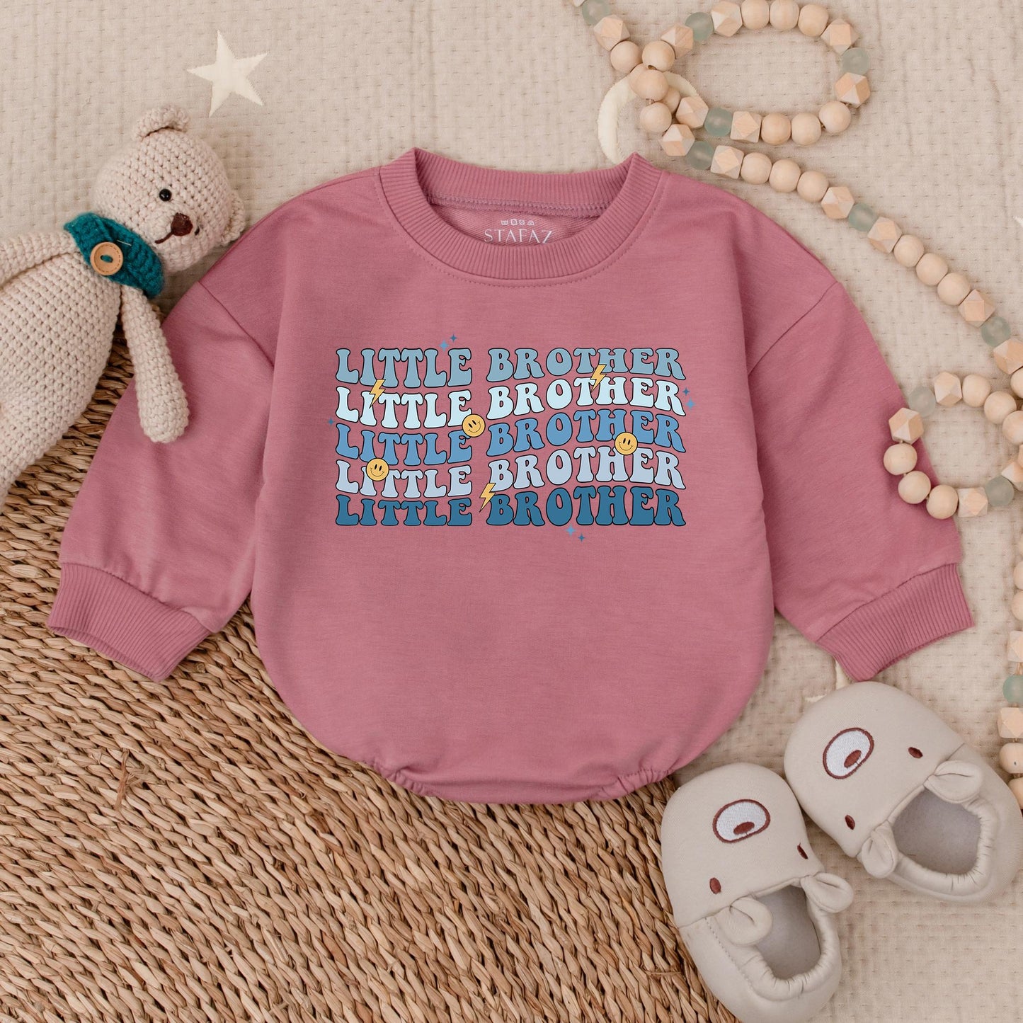 Little Brother Baby Boy Bubble Romper Newborn Gift from Dad Pregnancy Announcement Sibling Outfit Brother Baby Clothes Cotton