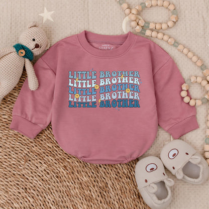 Little Brother Baby Boy Bubble Romper Newborn Gift from Dad Pregnancy Announcement Sibling Outfit Brother Baby Clothes Cotton