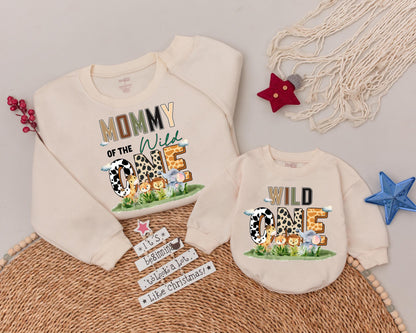 Wild One Family Matching Sweatshirts 1st Birthday Safari Mommy Daddy Baby Of The Wild One Zoo Animal Theme Earth Tone Print