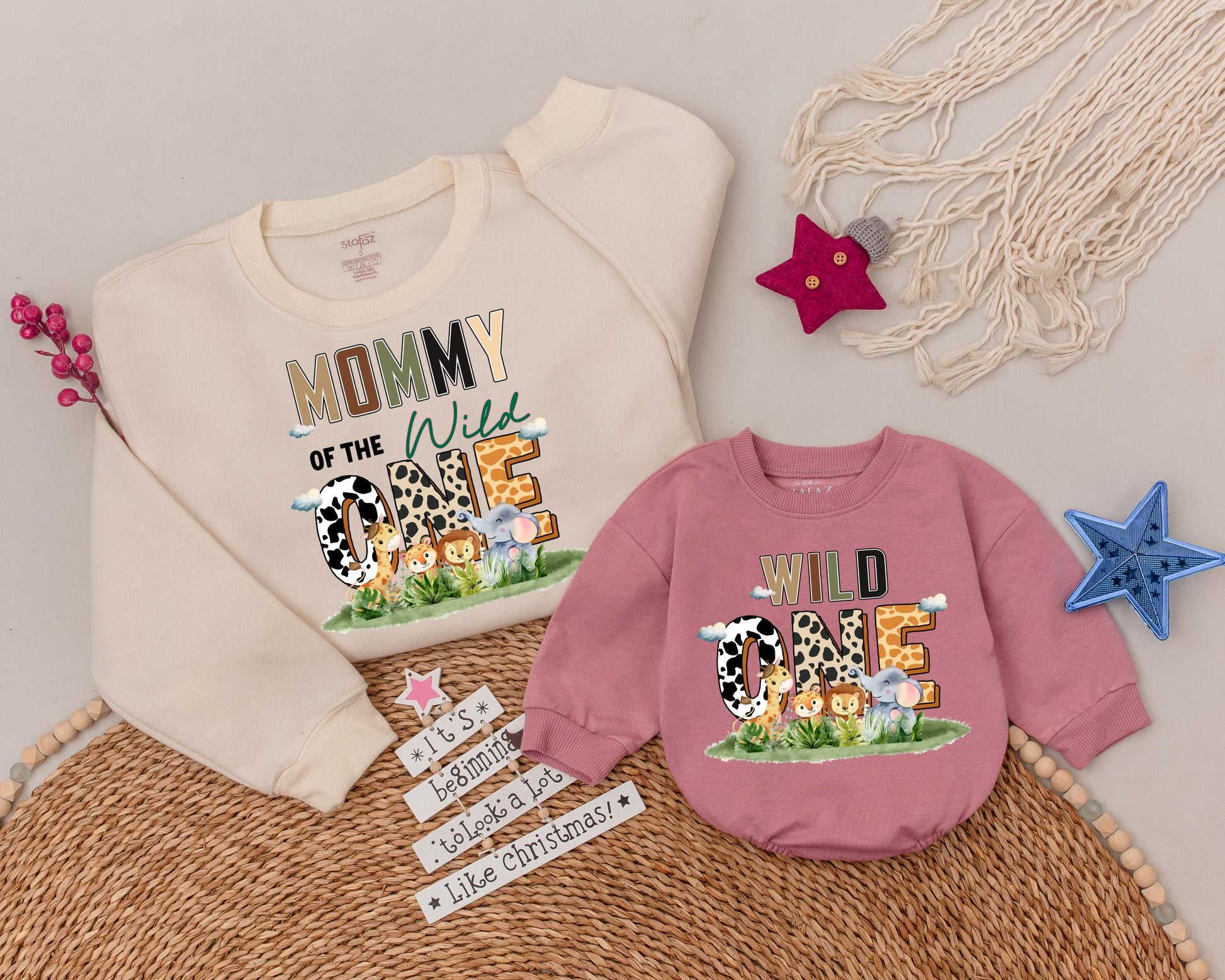 Wild One Family Matching Sweatshirts 1st Birthday Safari Mommy Daddy Baby Of The Wild One Zoo Animal Theme Earth Tone Print