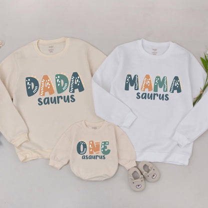 Personalized One-A-Saurus Dinosaur Family Birthday Romper Matching Mommy and Me First Birthday Outfit Boy