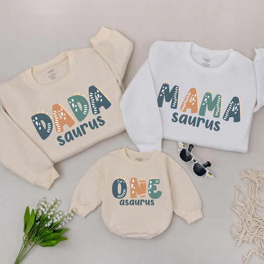 Personalized One-A-Saurus Dinosaur Family Birthday Romper Matching Mommy and Me First Birthday Outfit Boy