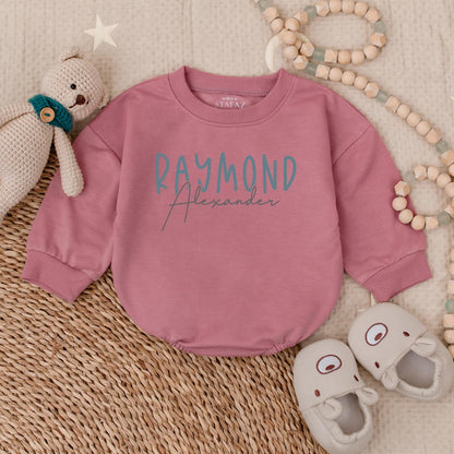 Custom Name Baby Romper & Sweatshirt Set: Blue Bubble Romper, Personalized Baby Outfit Gift, Neutral Baby Shower Present