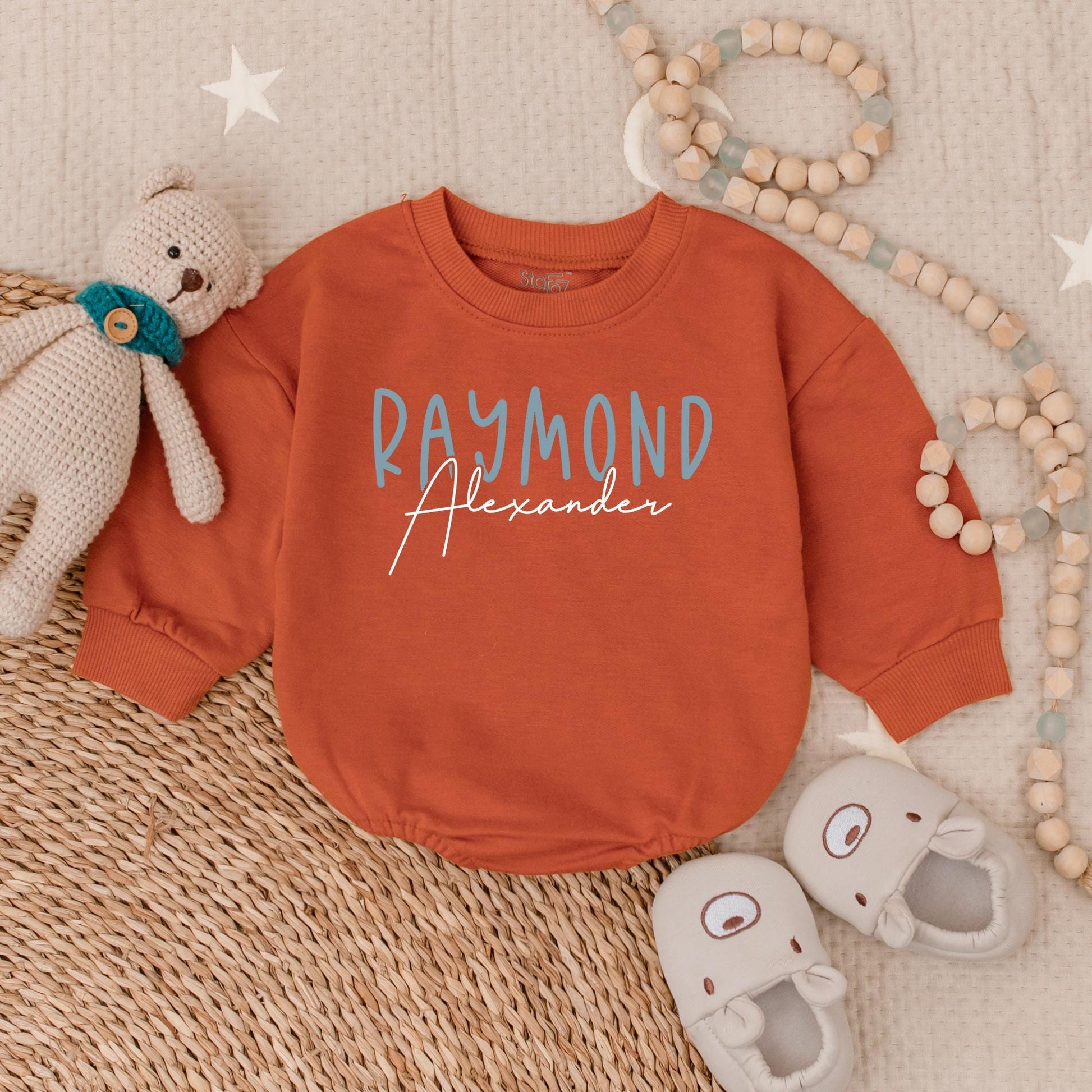 Custom Name Baby Romper & Sweatshirt Set: Blue Bubble Romper, Personalized Baby Outfit Gift, Neutral Baby Shower Present