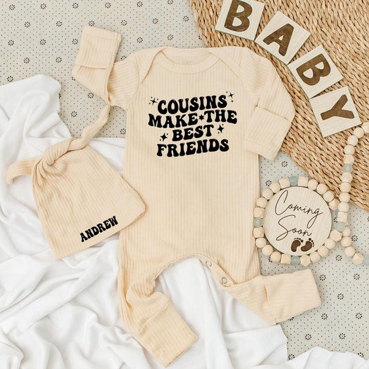 Cousins Make the Best Friends Baby Bodysuit Black Ink Star Design Cute Playful Modern Newborn Cousin Crew Outfit Gift