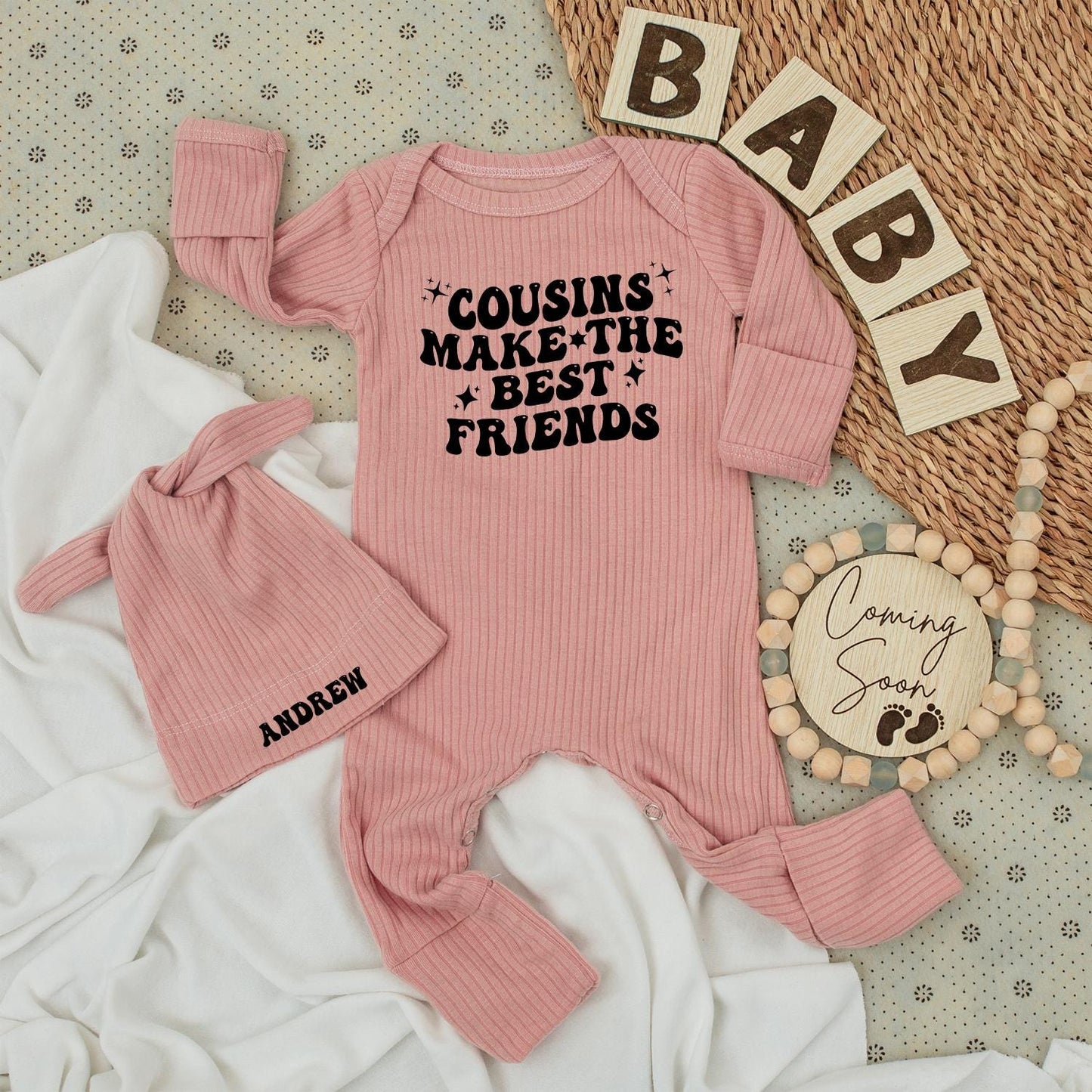 Cousins Make the Best Friends Baby Bodysuit Black Ink Star Design Cute Playful Modern Newborn Cousin Crew Outfit Gift