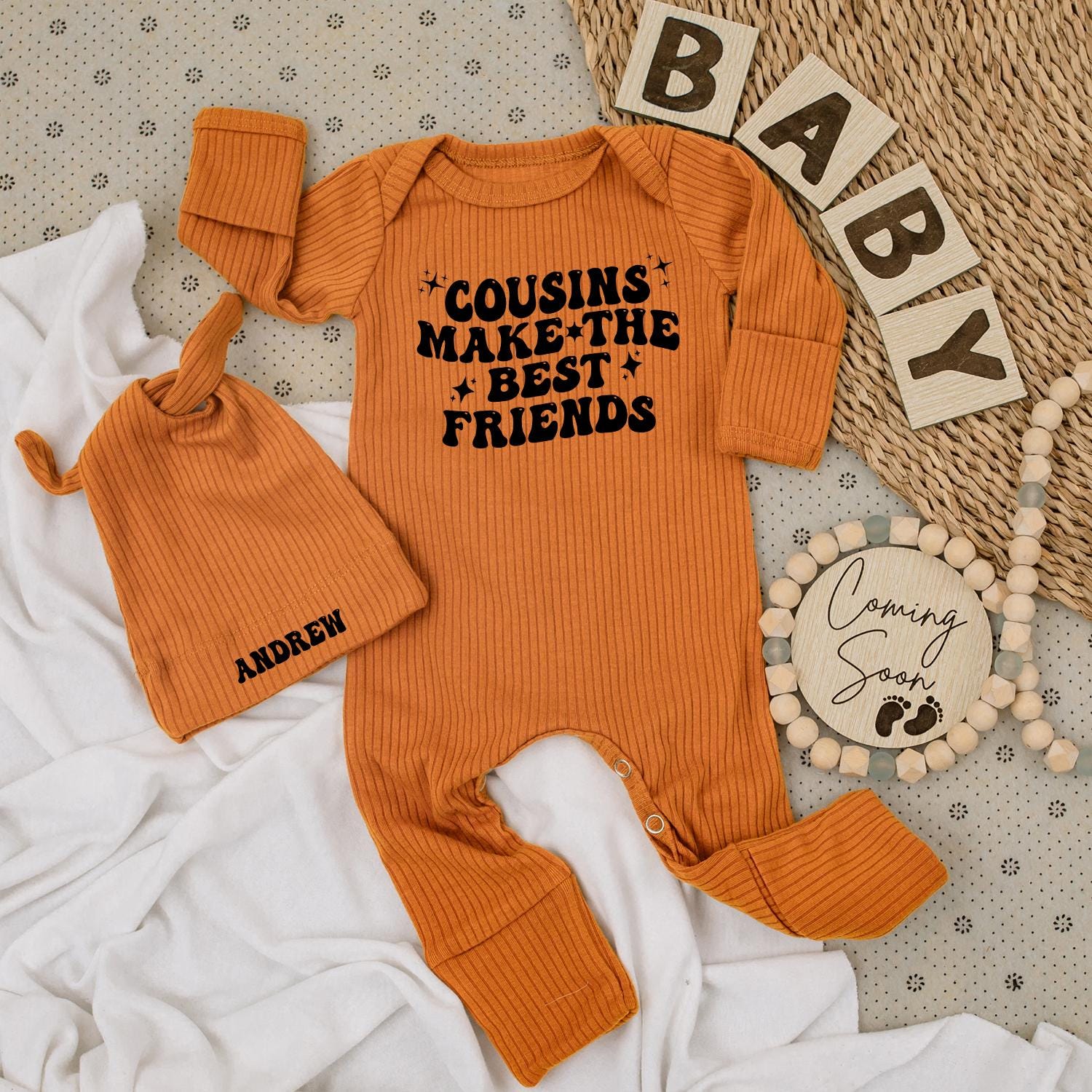 Cousins Make the Best Friends Baby Bodysuit Black Ink Star Design Cute Playful Modern Newborn Cousin Crew Outfit Gift