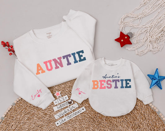 Auntie & Auntie's Bestie Matching Sweatshirts Playful Multicolored Family Love Gifts for Auntie